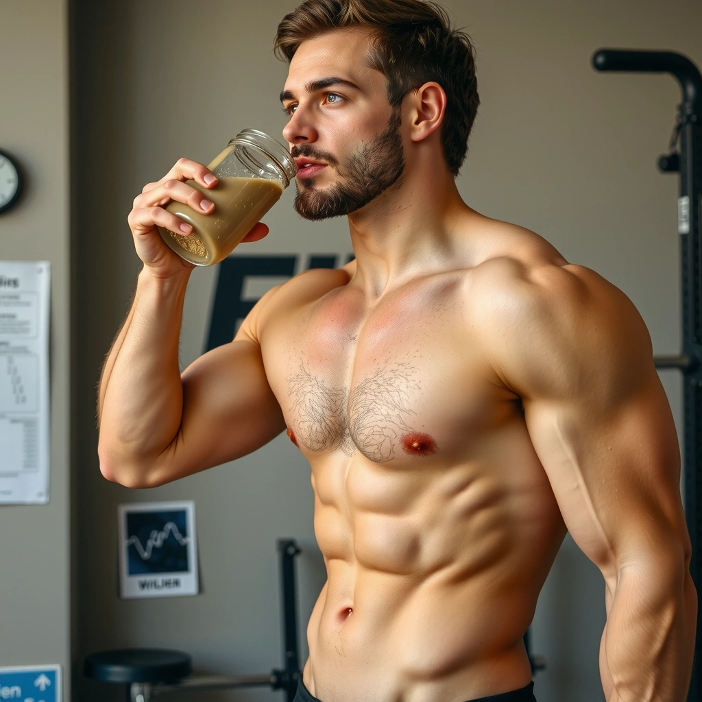 Ein Athlet, der nach dem Training einen Proteinsmoothie trinkt, symbolisiert Sporternährung.